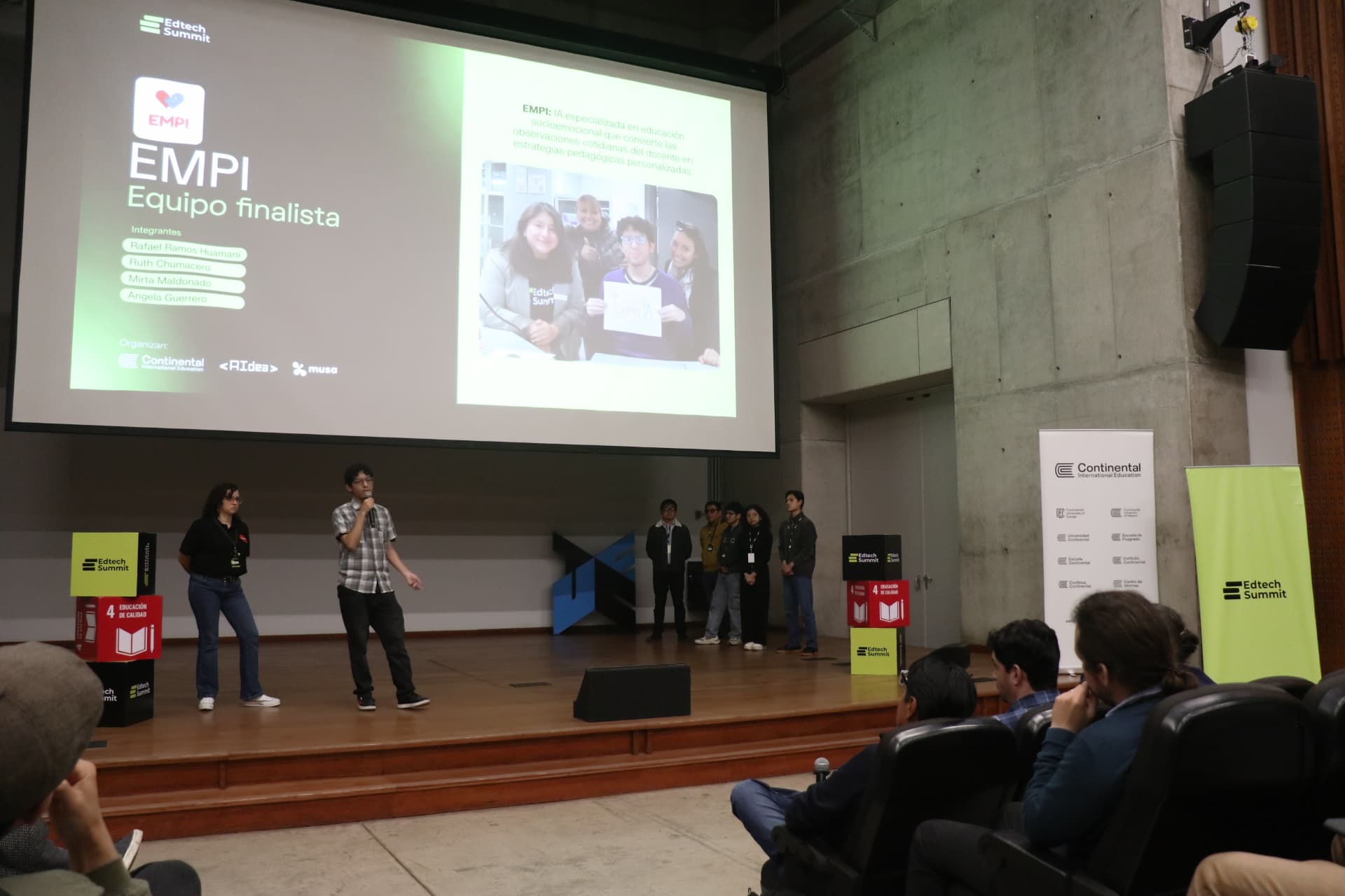 Finalist team EMPI presenting on stage at EdTech Summit 2025